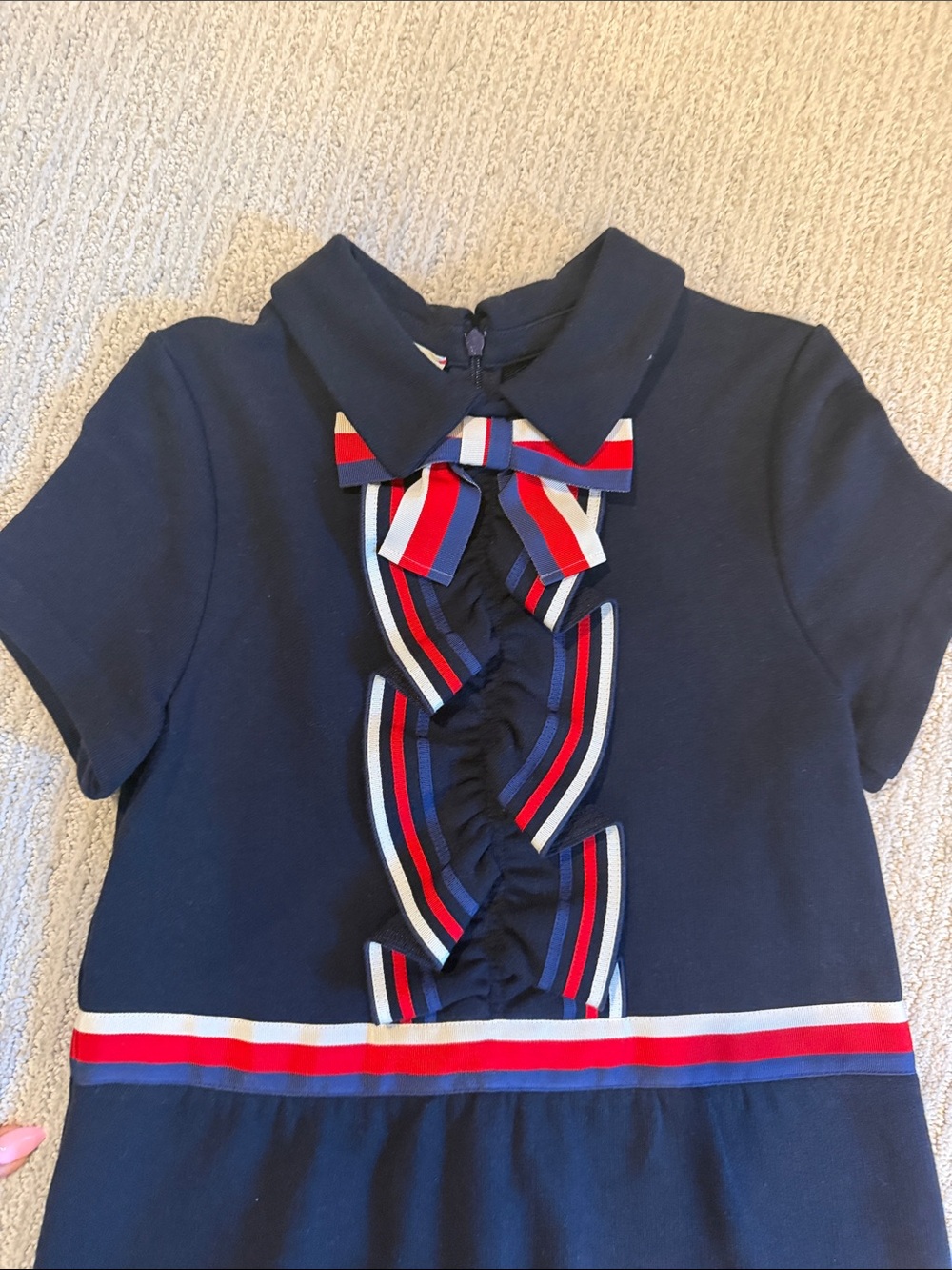 Gucci Navy Girls' Ribbon Trim Polo Dress - Picture 2 of 5